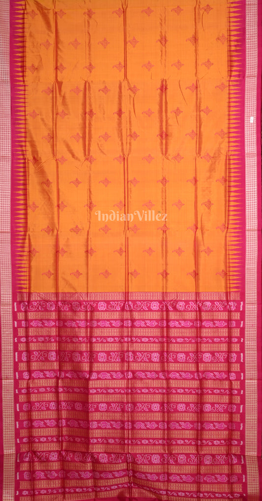 Orange Rani Pink Sankha Motif Odisha Ikat Bomkai Sambalpuri Silk Saree