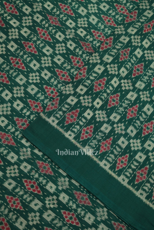 Green Floral Theme Sambalpuri Ikat Cotton Fabric 