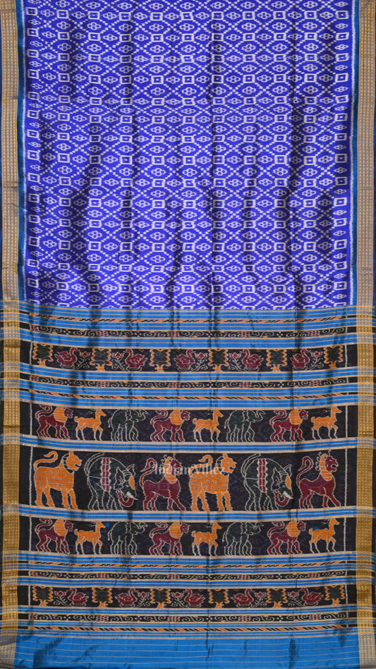 Indigo Blue Floral Odisha Ikat Khandua Silk Saree 