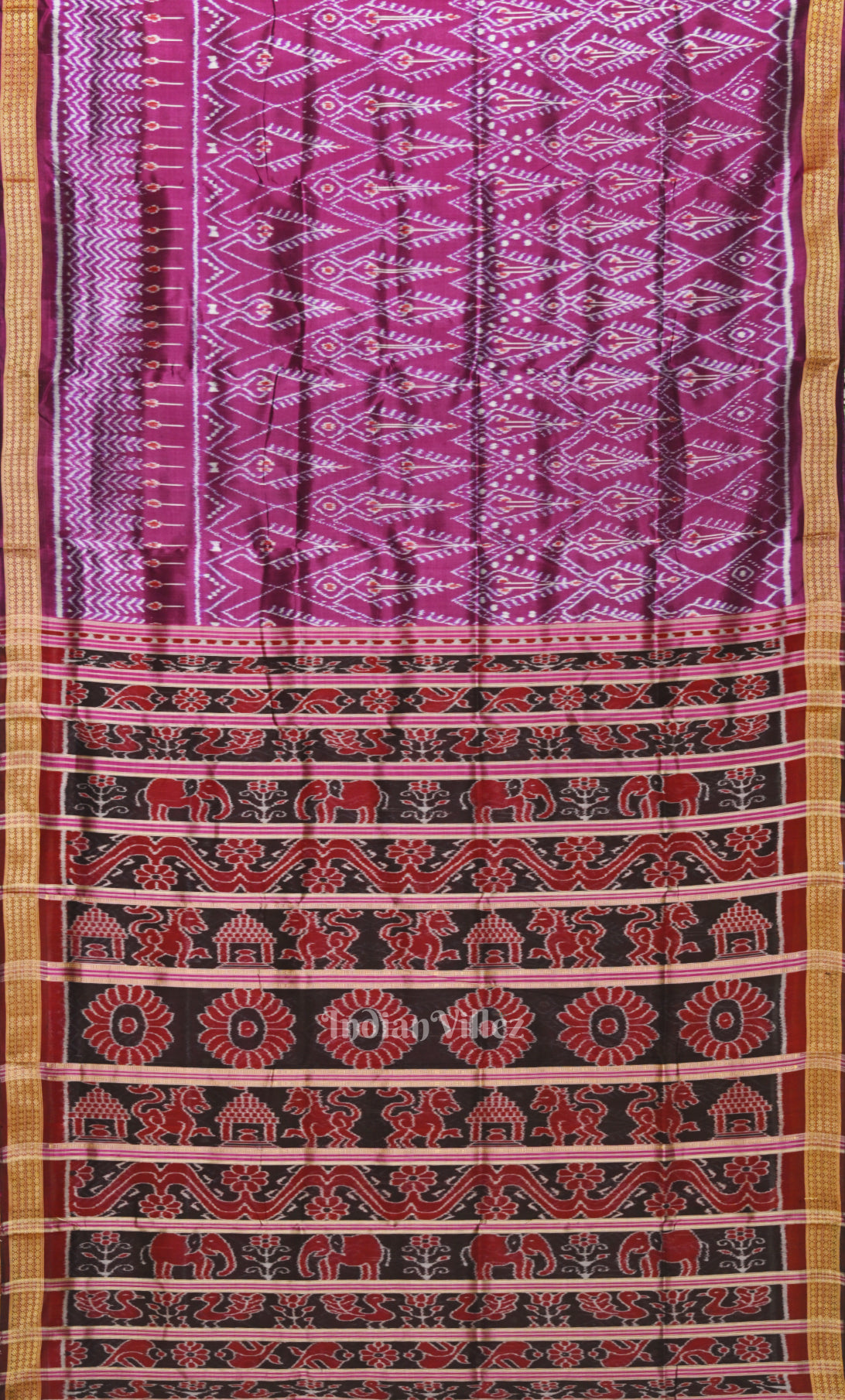 Magenta Pink Cambodian Inspired  Odisha Ikat Sambalpuri Silk Saree 