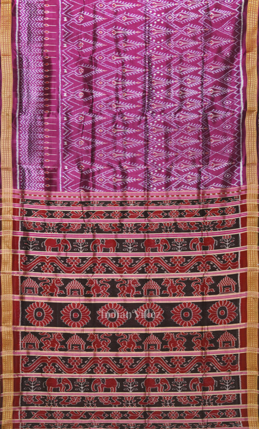 Magenta Pink Cambodian Inspired  Odisha Ikat Sambalpuri Silk Saree 