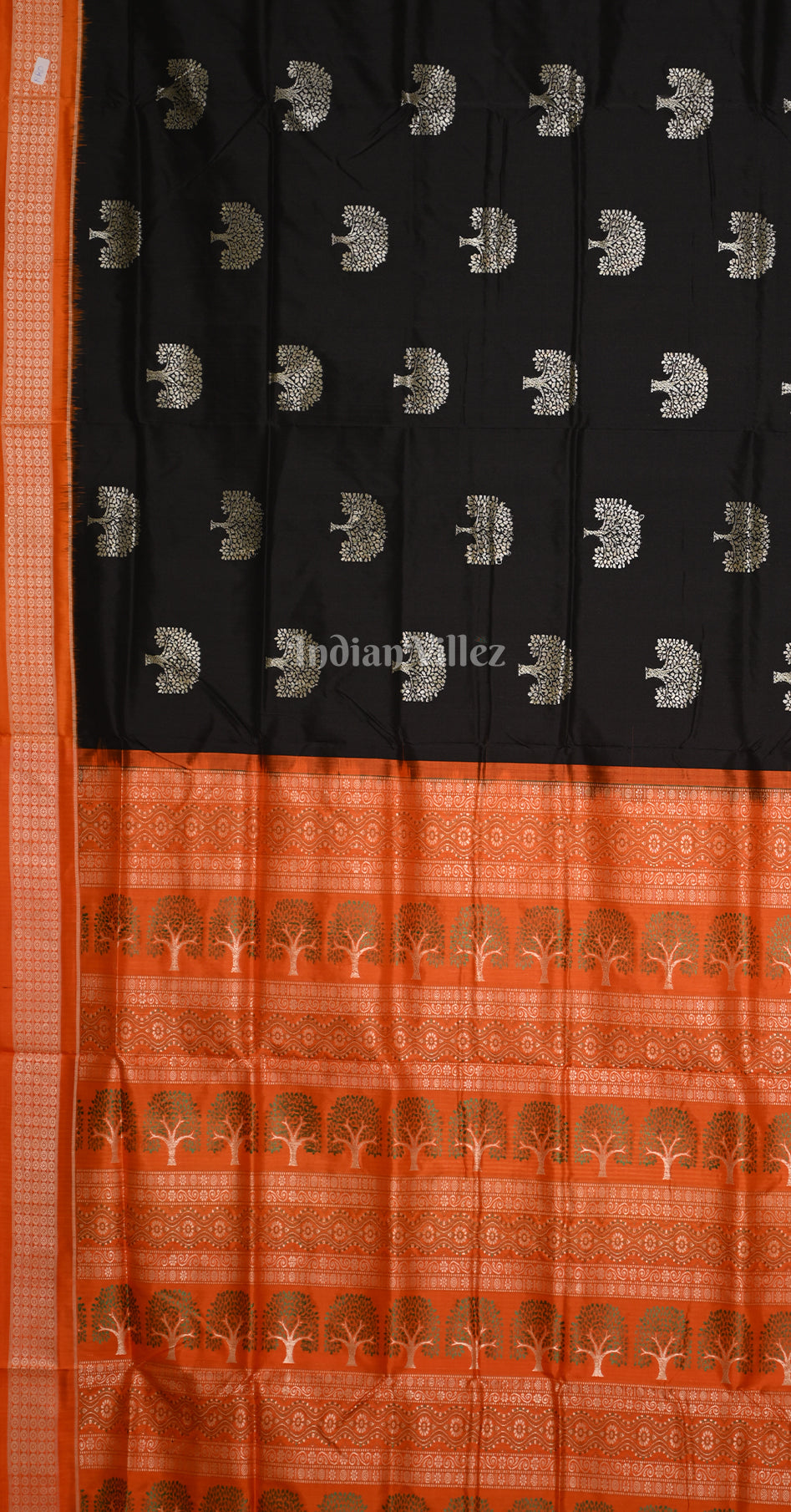 Red Orange Banyan Tree Motif Odisha Ikat Sambalpuri Silk Saree 