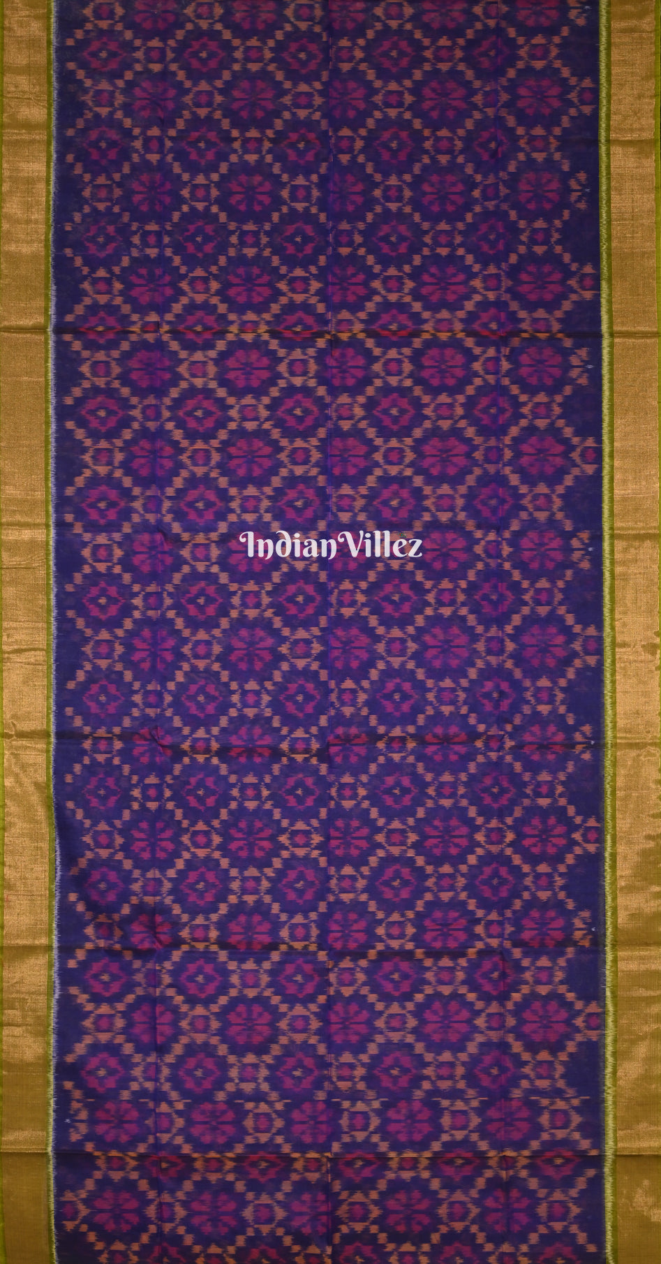Navy Blue Mehendi Green Pochampally Ikat Silk Cotton (Sico) Saree