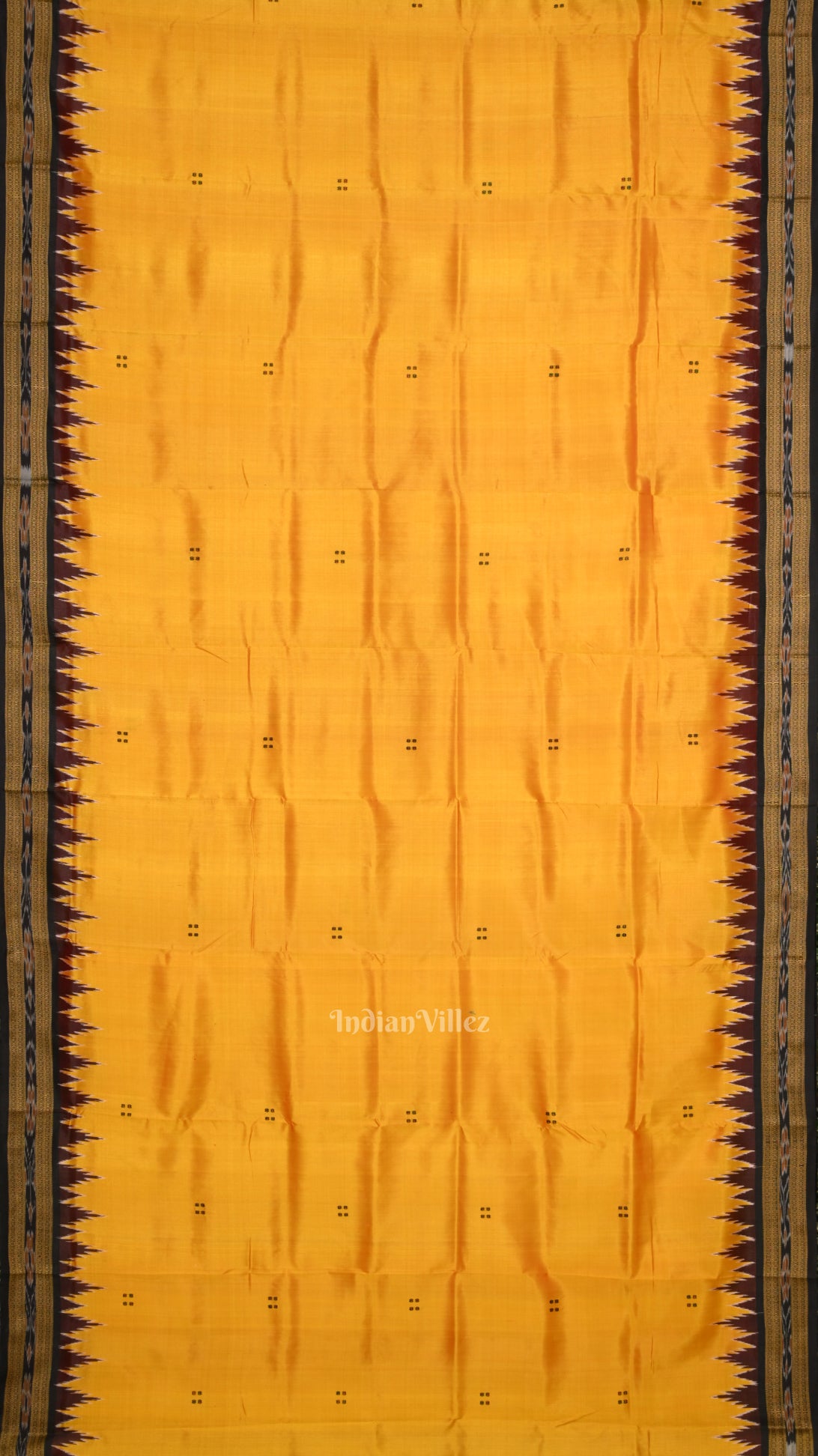 Yellow Maroon Buti Odisha Ikat Khandua Silk Saree 