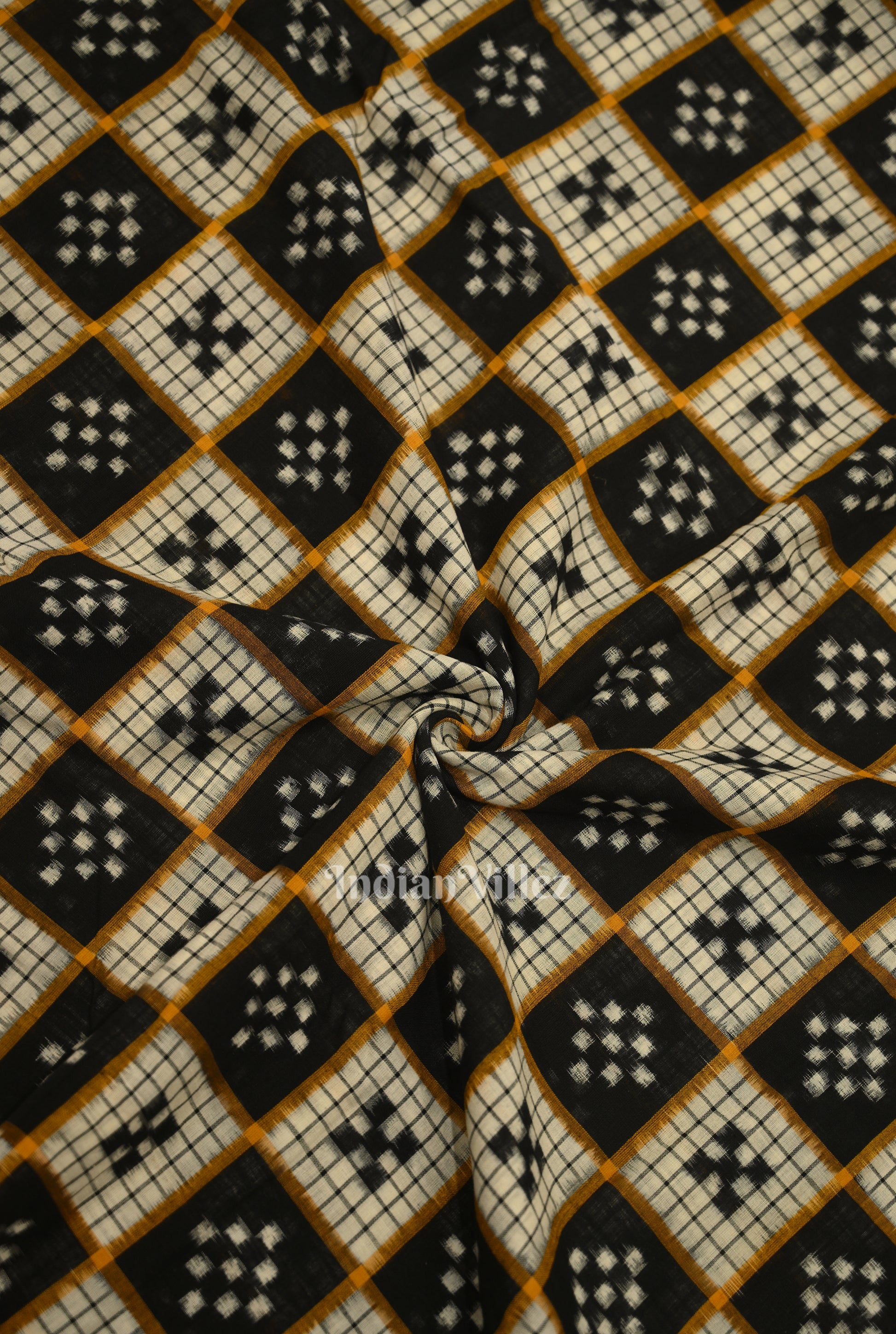 Black White Pasapalli Motif Odisha Ikat Sambalpuri Cotton Fabric 