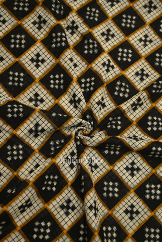 Black White Pasapalli Motif Odisha Ikat Sambalpuri Cotton Fabric 