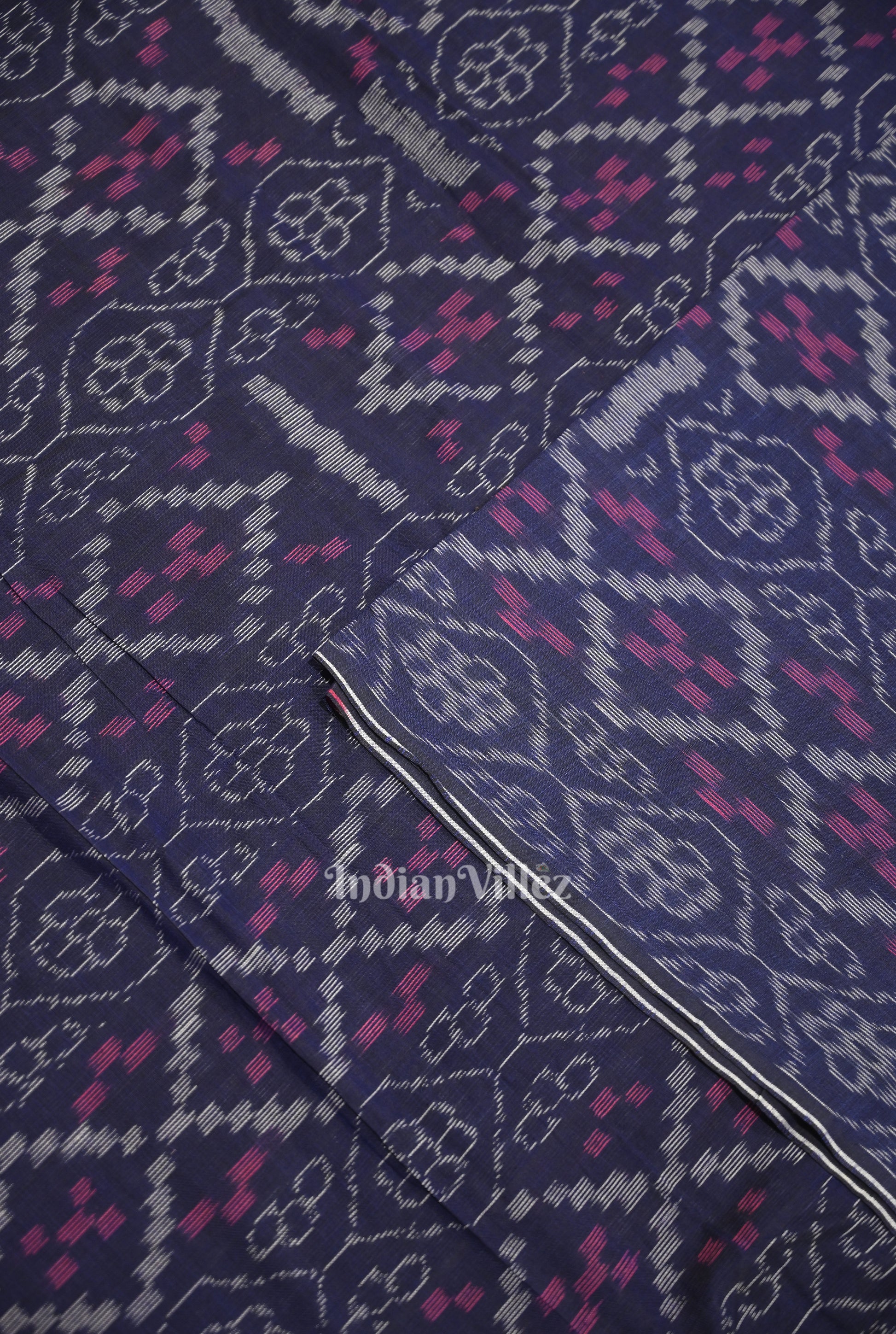 Blue Flower Pasapali Design Sambalpuri Odisha Ikat Cotton Fabric