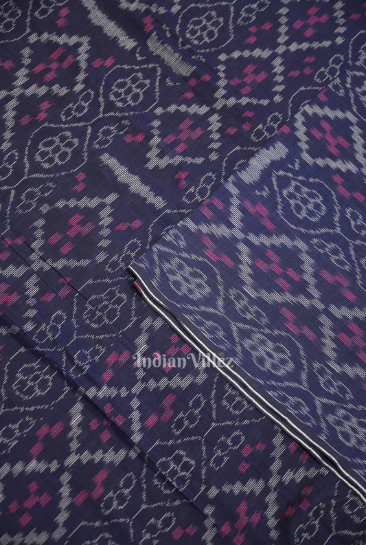 Blue Flower Pasapali Design Sambalpuri Odisha Ikat Cotton Fabric