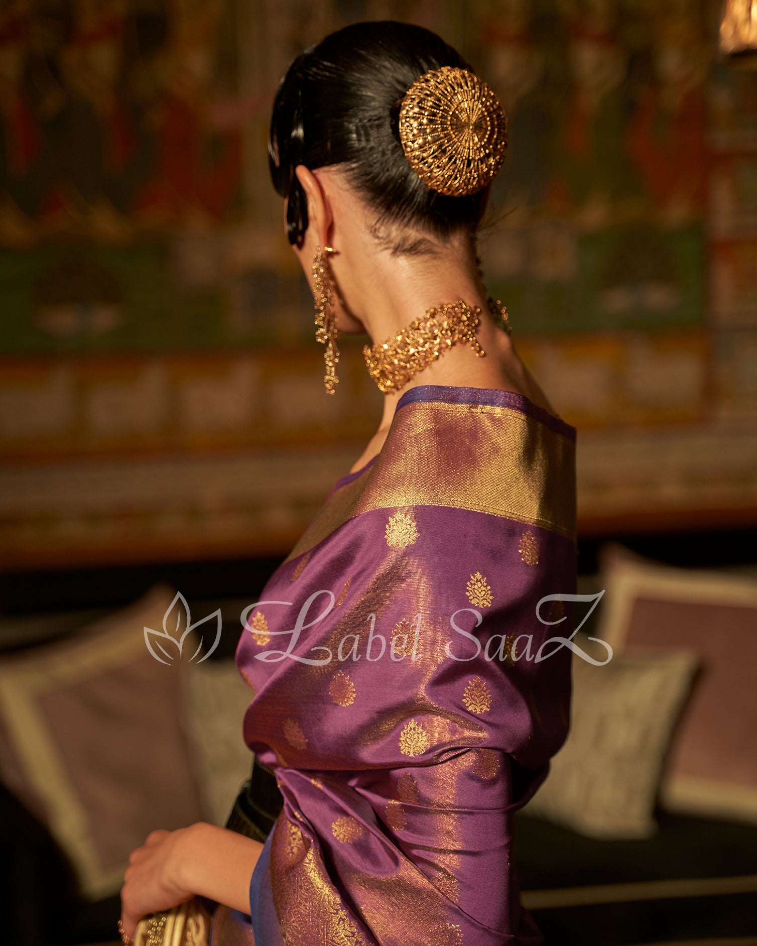 Purple Zari Base Tissue Banarasi Handloom Saree