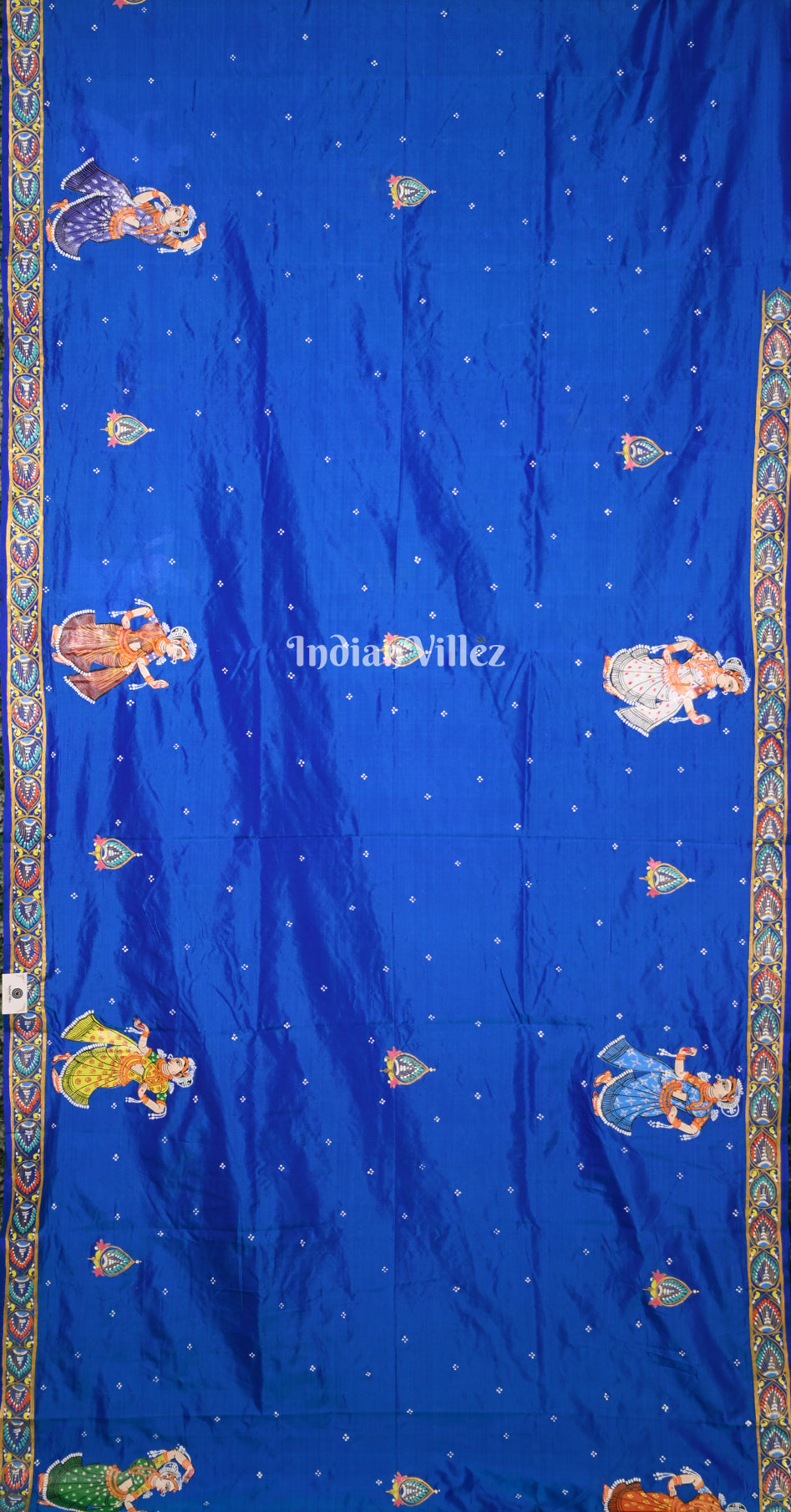 Royal Blue Giri Govardhan Hand-Painted Pattachitra Saree