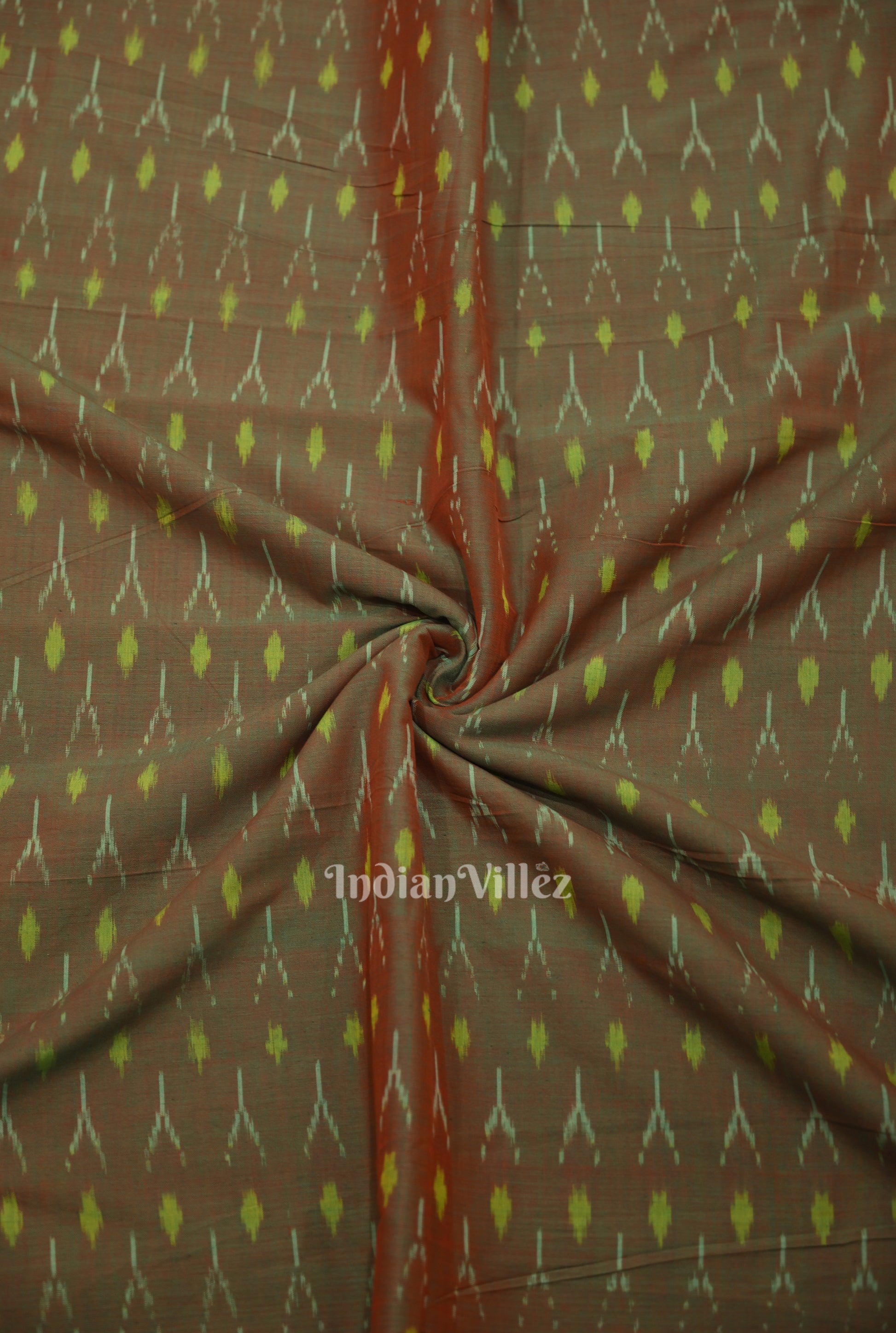 Moss Green Dual Tone Geometric Handwoven Pochampally Ikat Cotton Fabric 