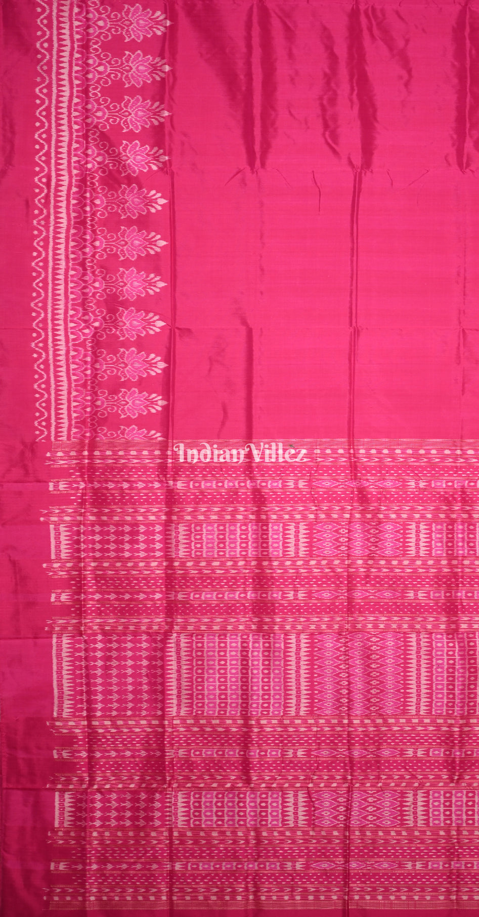 Rani Pink Flower Scot Odisha Ikat Contemporary Designer Silk Saree 