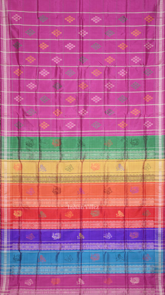 Rani Pink Body  Pasapali With Double Pallu Berhampuri Silk Saree