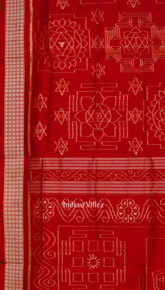 Exclusive Red Bastu Theme Sambalpuri Silk Saree