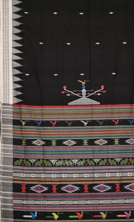 Black Handwoven Original Ganjam Bomkai Cotton Saree 