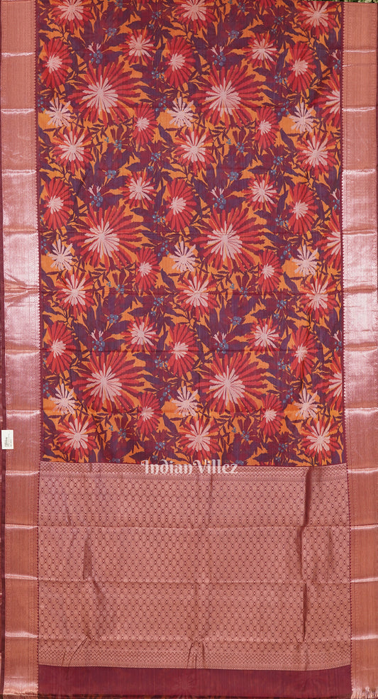 Multicolor Floral Digital Print Kanjivaram Silk Saree