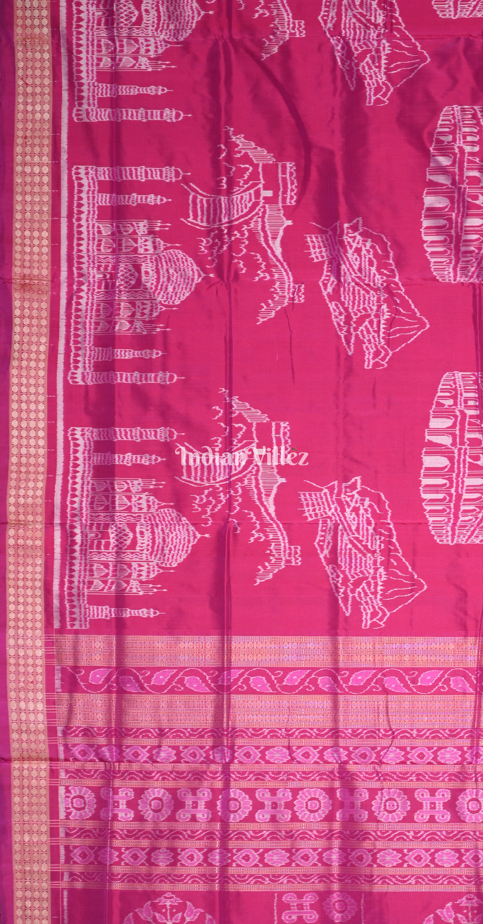 Rani Pink Natural Dyed Odisha Ikat Sambalpuri Silk Saree ( 7 Wonders of the World) 