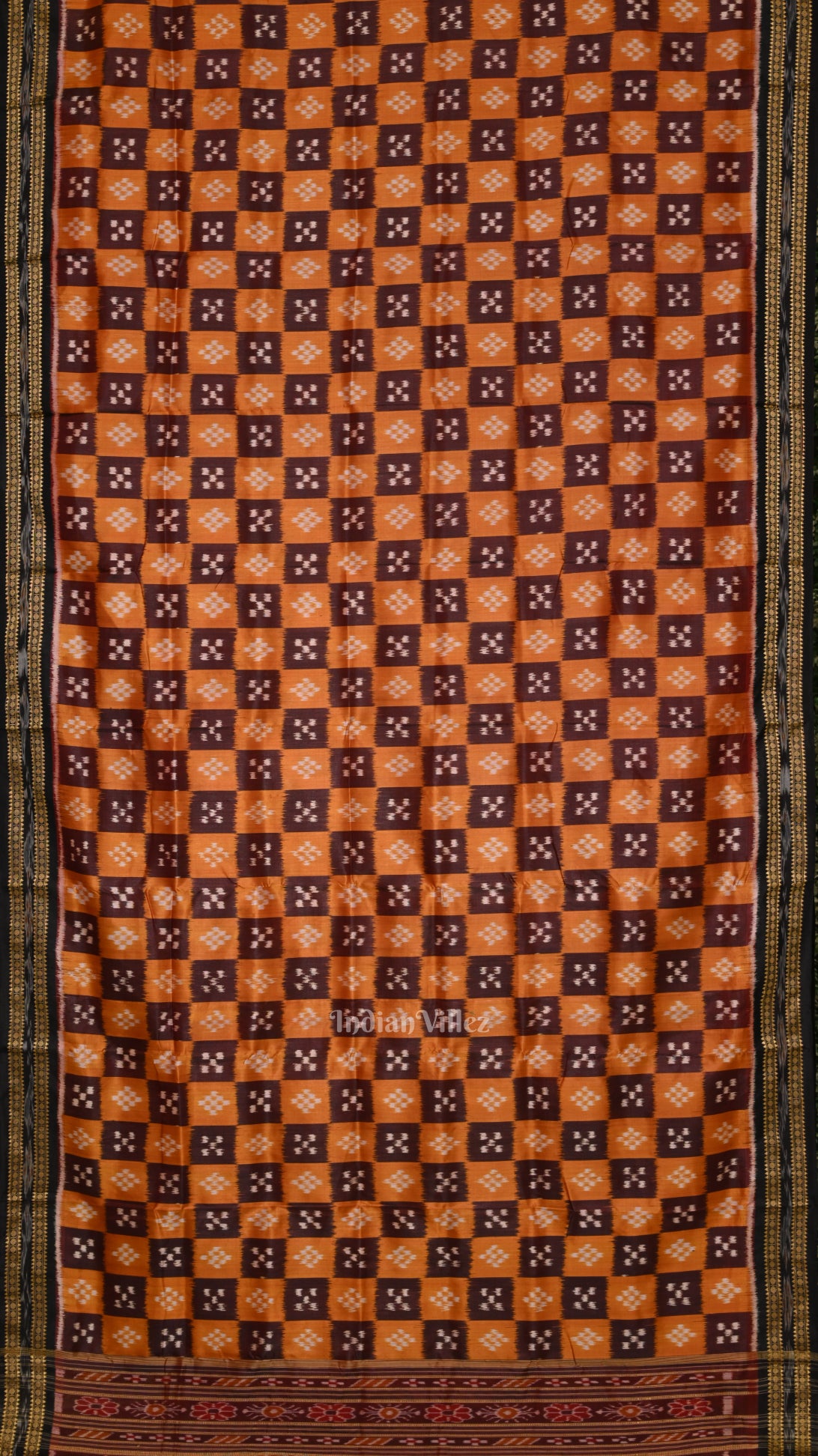 Mustard Yellow Coffee  Pasapali Odisha Ikat Khandua Silk Saree