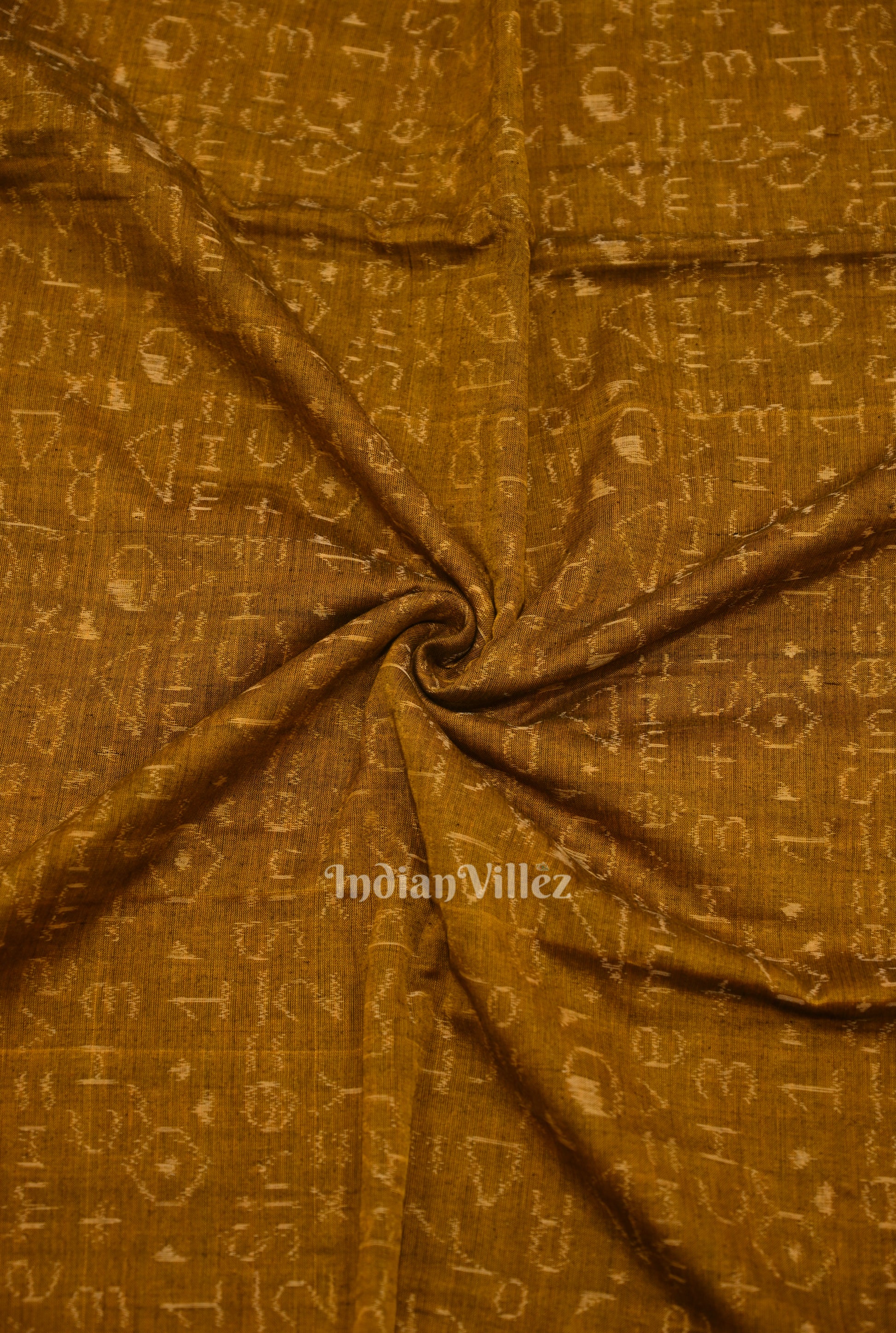 Rust Yellow Chemical Formula Theme Sambalpuri Ikat Cotton Fabric