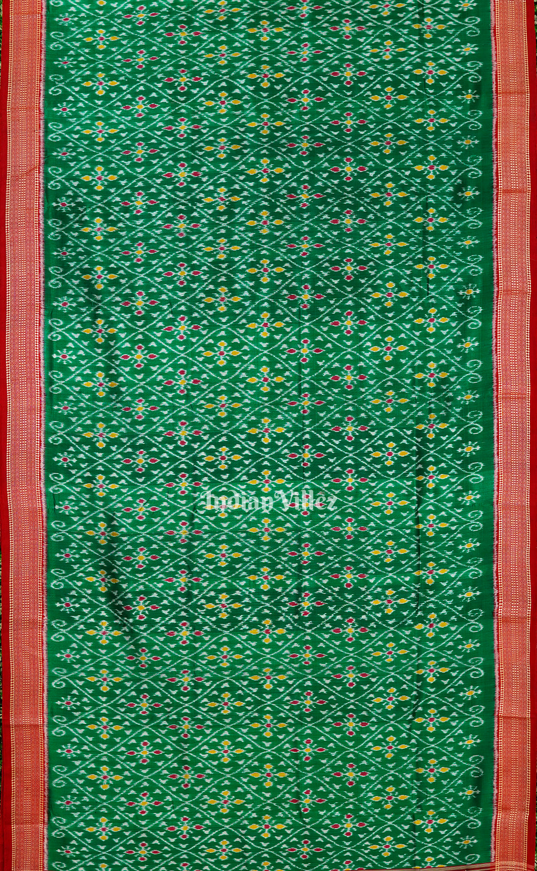 Dark Green Body Flower Motif Odisha Ikat Khandua Silk Saree