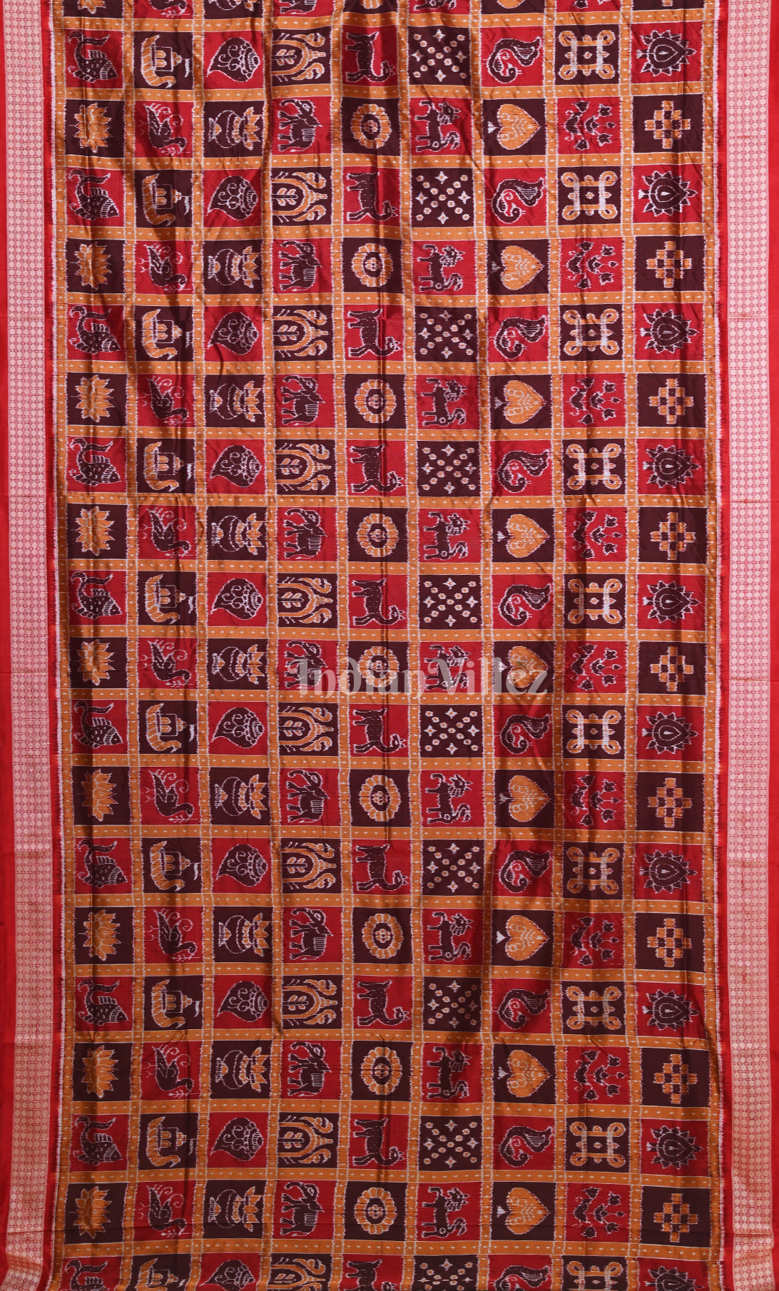 Exclusive Dark Maroon Red Nabakothi Odisha Ikat Sambalpuri Silk Saree