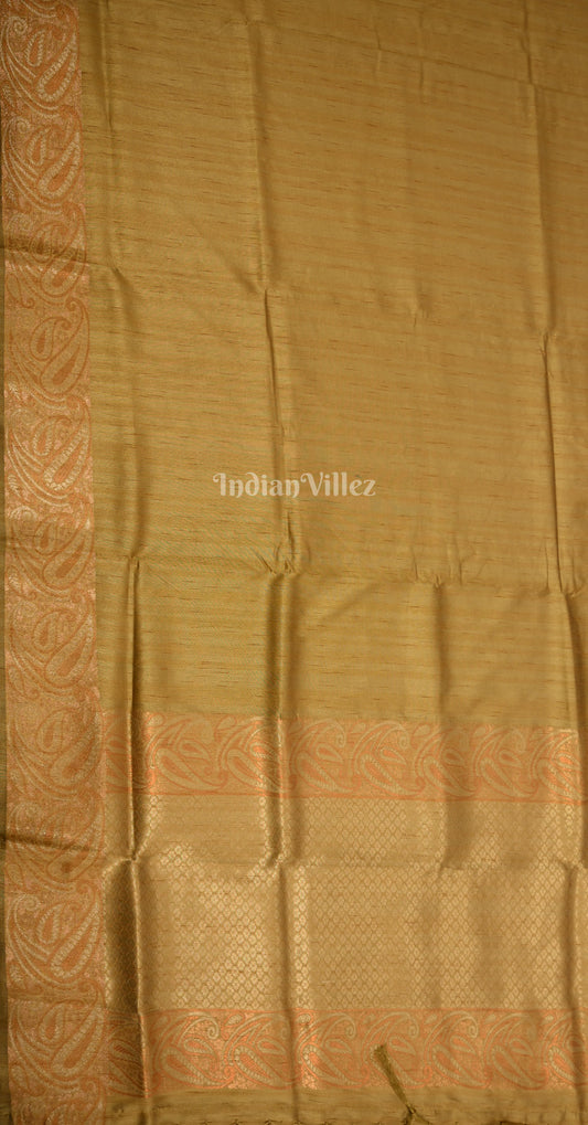Beige Brown Tussar Banarasi Saree with Copper Zari