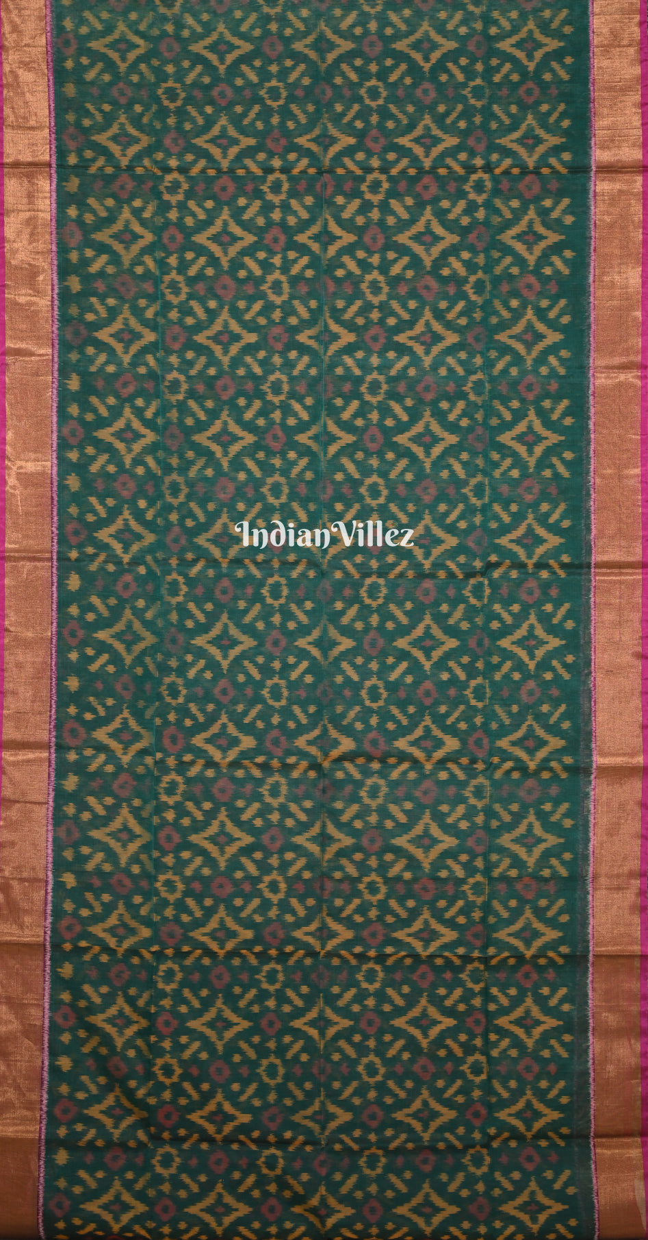 Teal Green Magenta Pink Pochampally Ikat Silk Cotton (Sico) Saree 