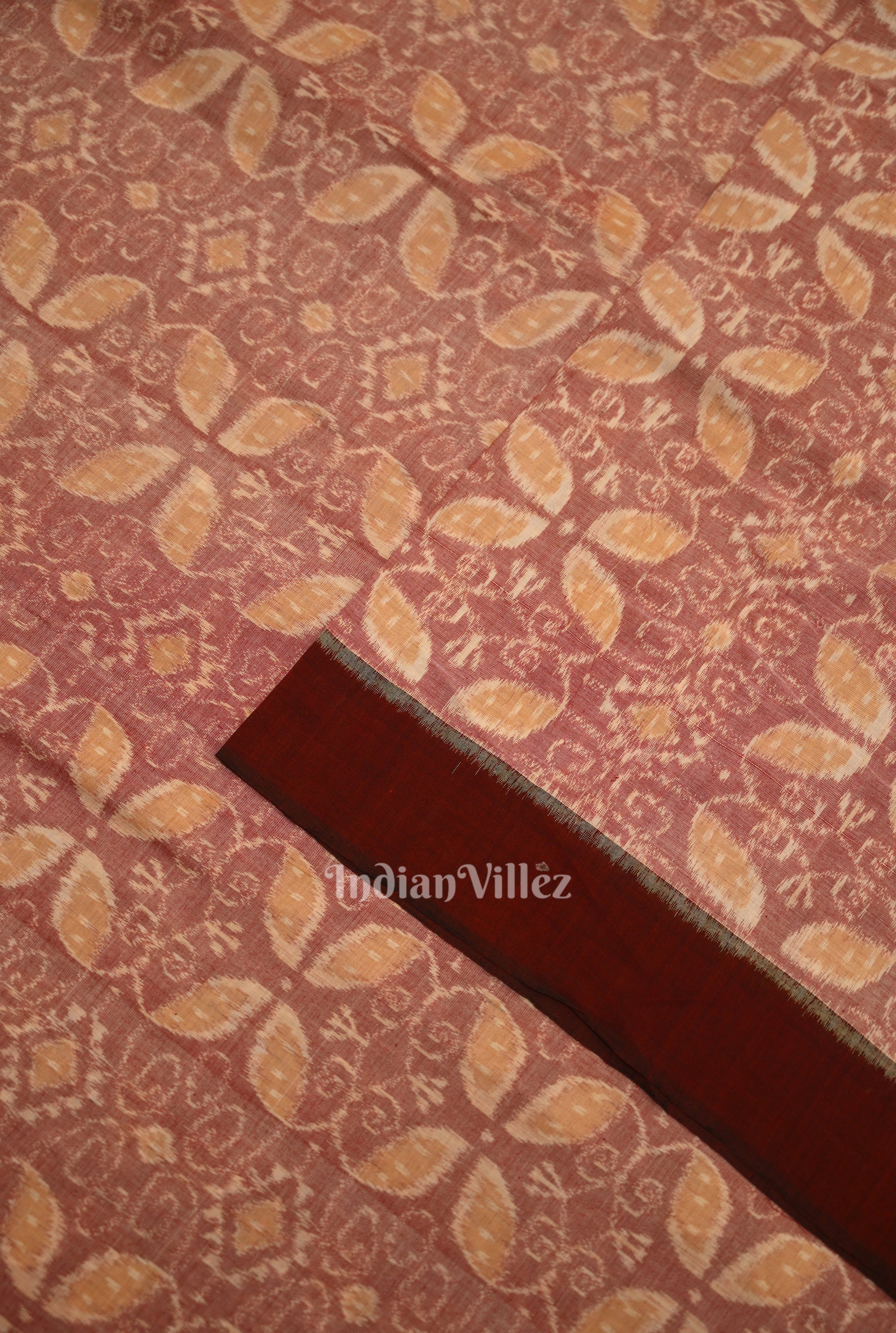 Pink Brown Floral Motif Sambalpuri Odisha Ikat Cotton Fabric 