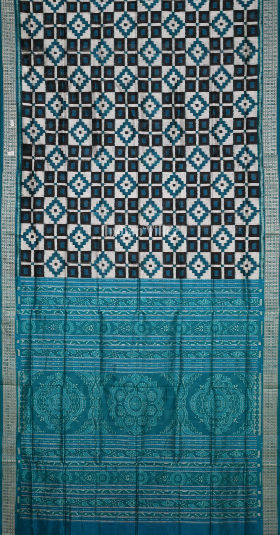 White Blue Telia Rumal Odisha Ikat Sambalpuri Silk Saree 