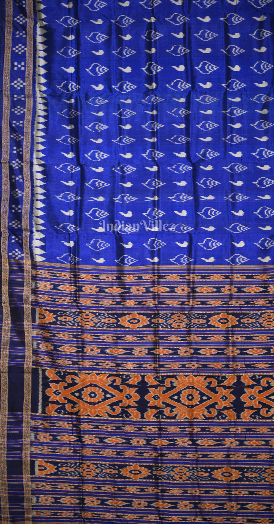 Royal Blue Sankha Motif Odisha Ikat Khandua Silk Saree with Double Pasapali Border