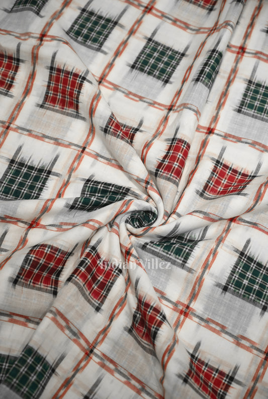 White with Multi Color Ashwini Odisha Ikat Sambalpuri Cotton Fabric 