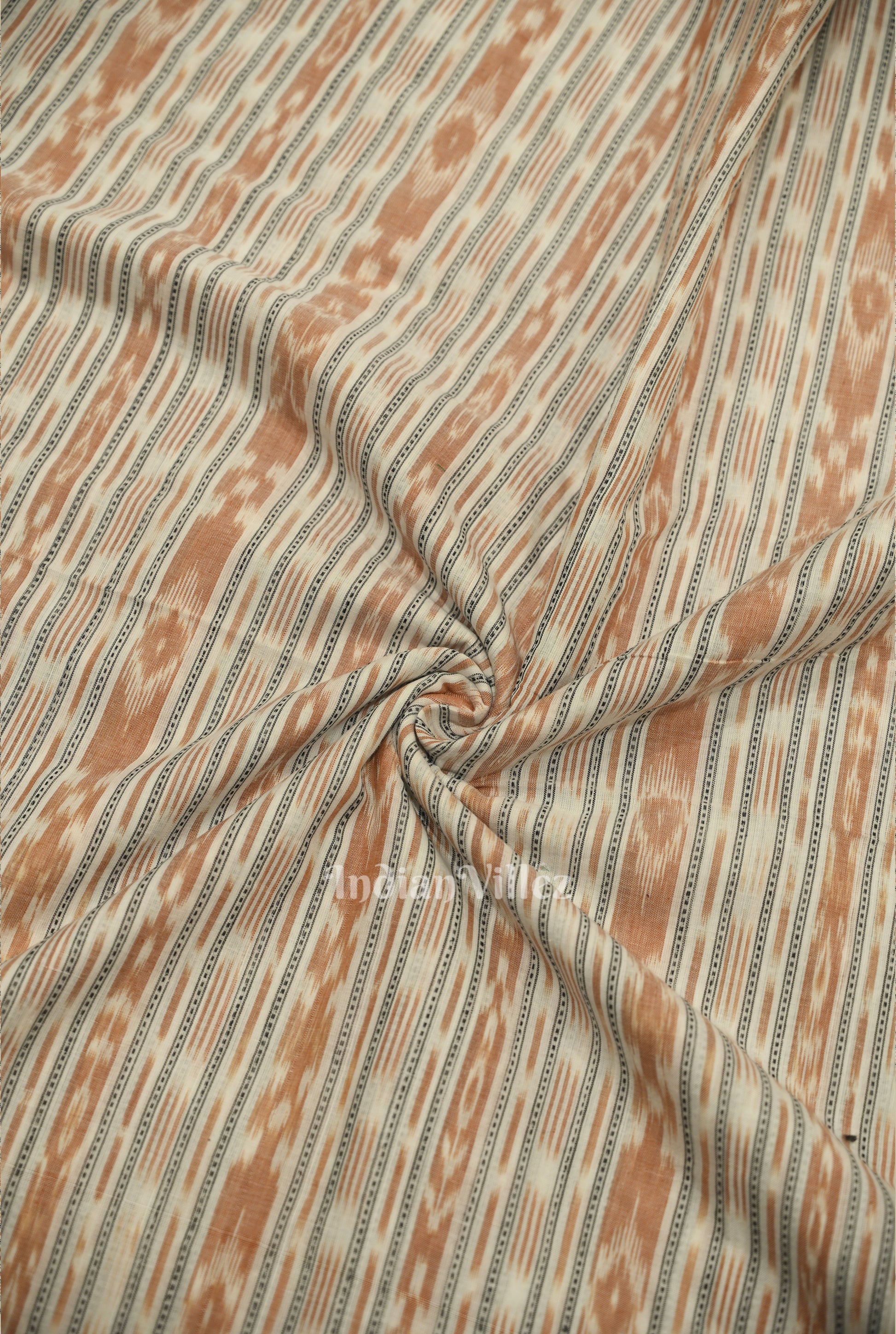 White Brown Stripes Sambalpuri Odisha Ikat Cotton Fabric 