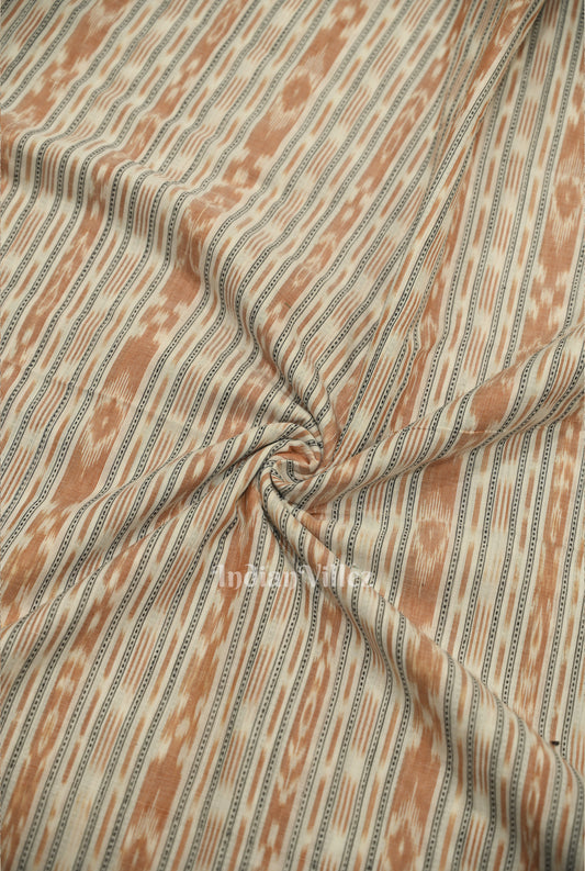 White Brown Stripes Sambalpuri Odisha Ikat Cotton Fabric 