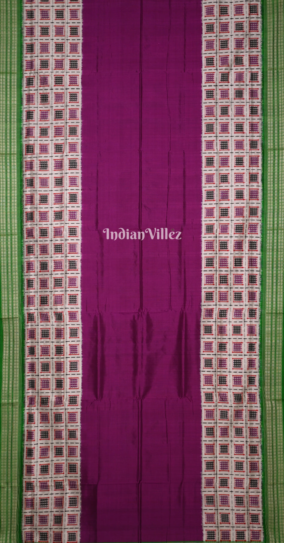 White Magenta Pink Green Ashwini Odisha Ikat Sambalpuri Silk Saree 