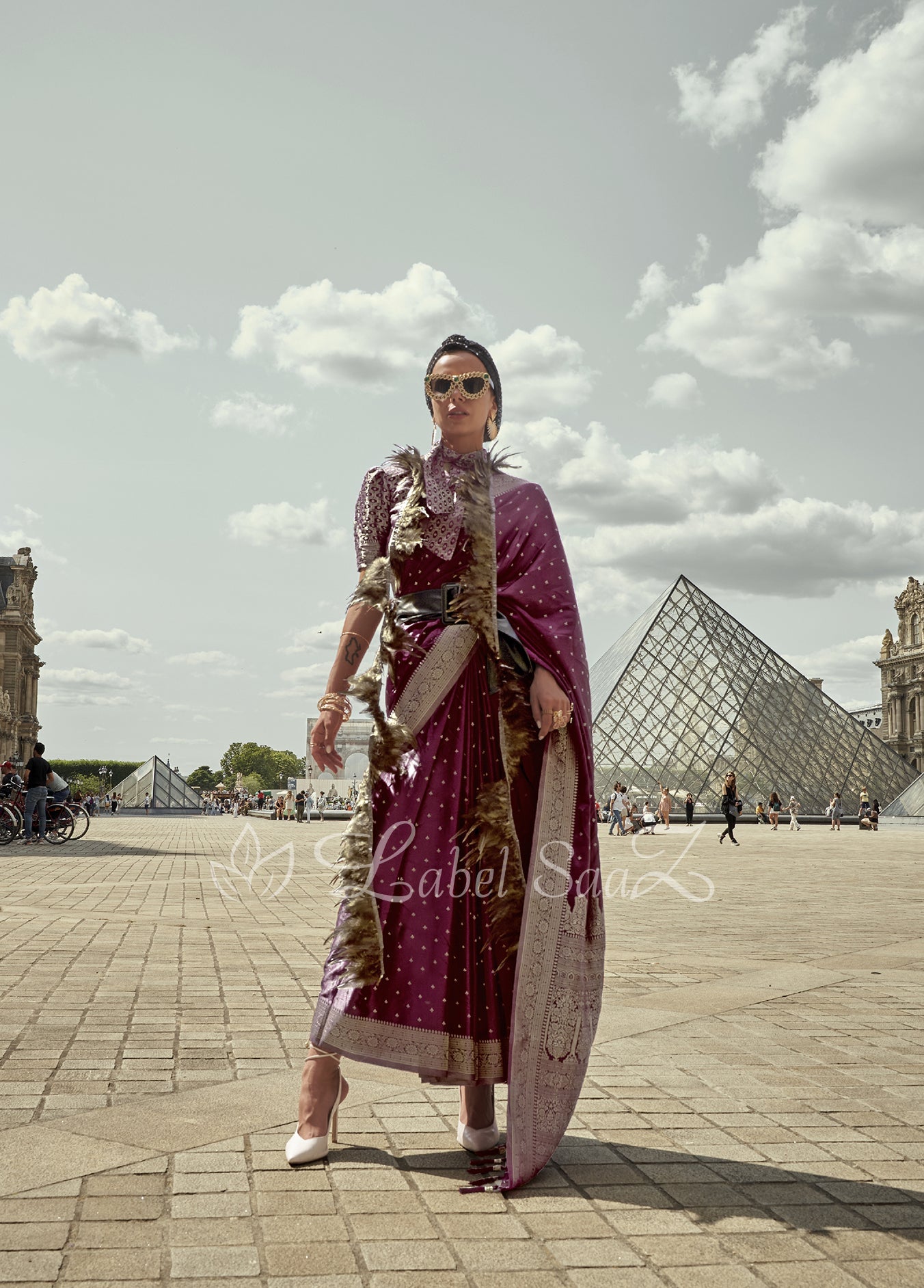 Wine Purple Handwoven Satin Silk Banarasi Saree With Brocade Blouse