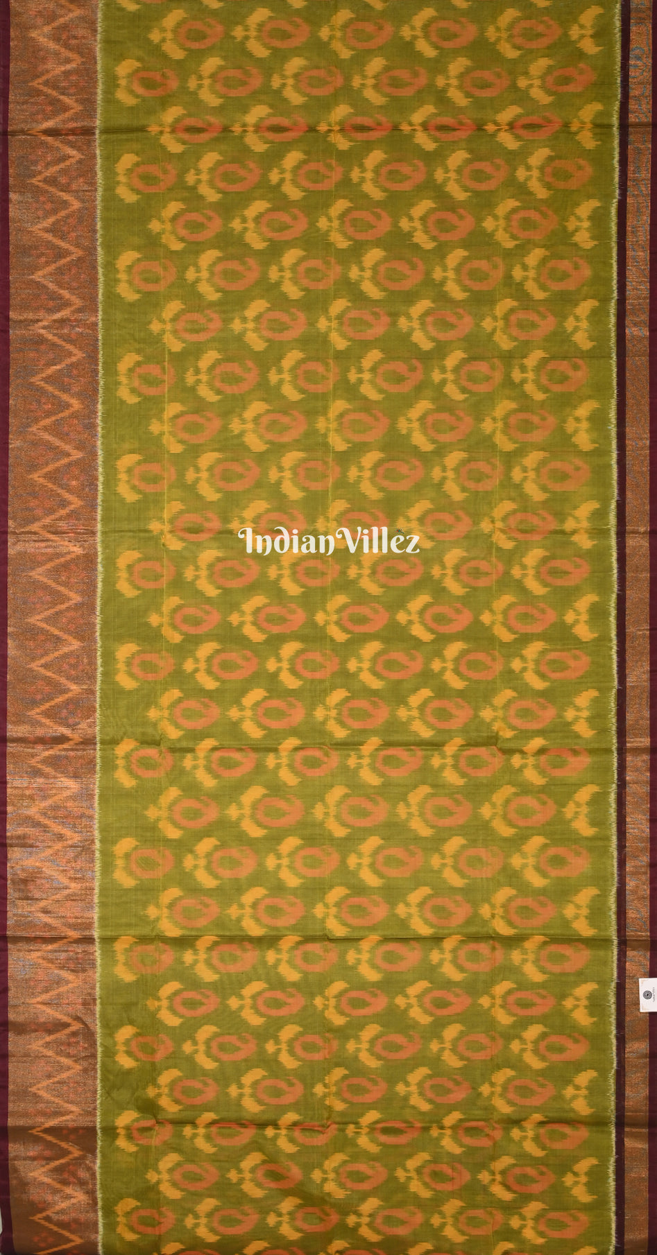 Olive Green Coffee Pochampally Ikat Silk Cotton (Sico) Saree