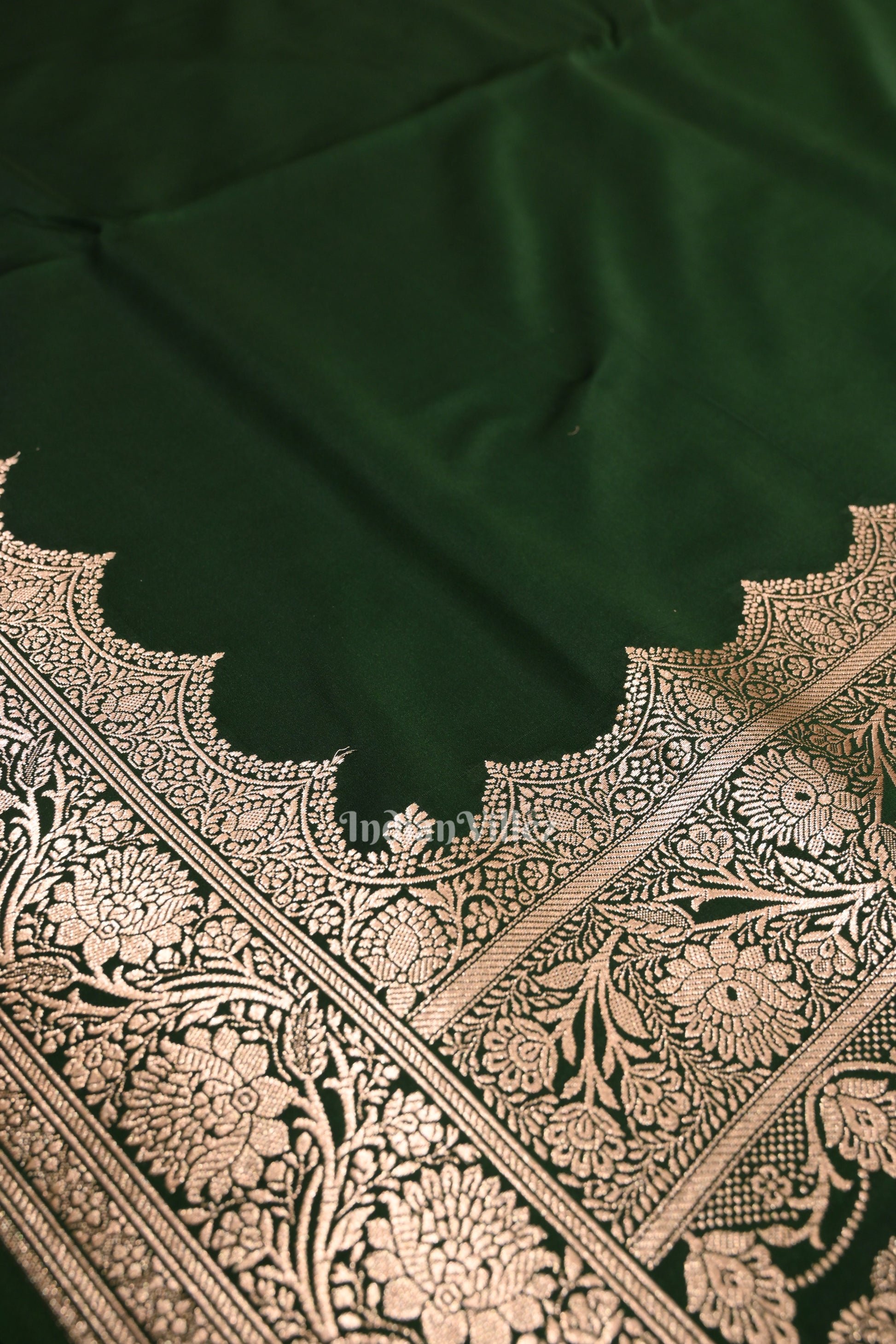 Bottle Green Soft Pure Mashru Satin Silk Banarasi Saree 