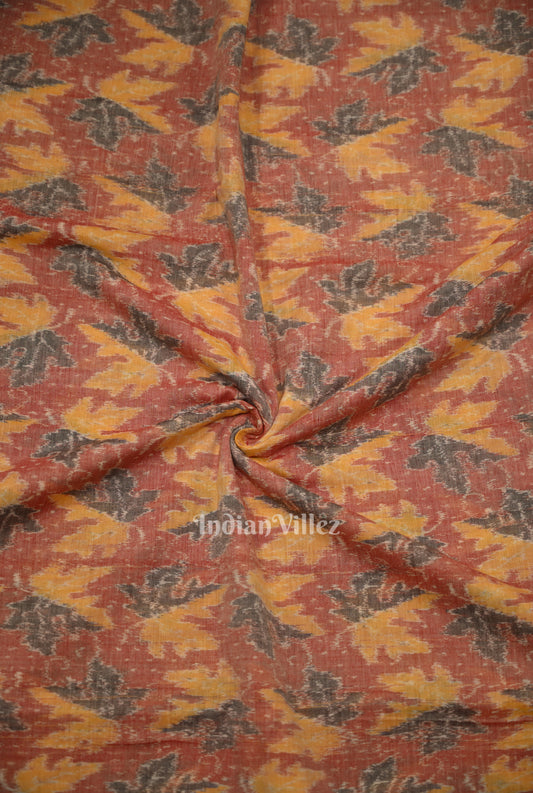 Peach Red Sambalpuri Ikat Cotton Fabric
