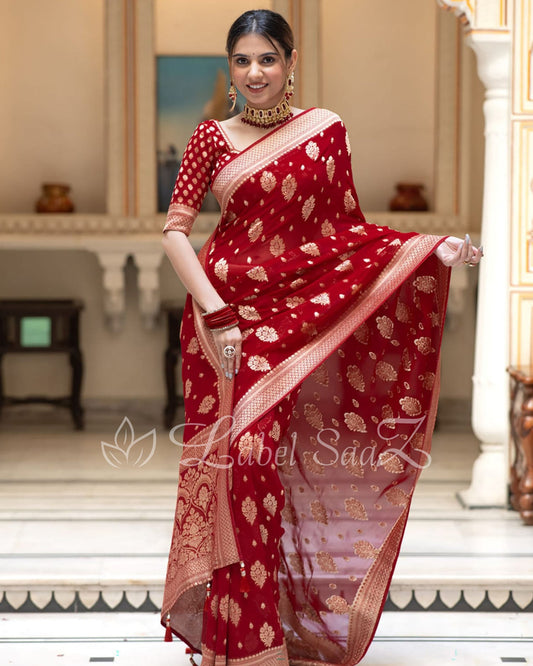 Red Handwoven Georgette Banarasi Saree