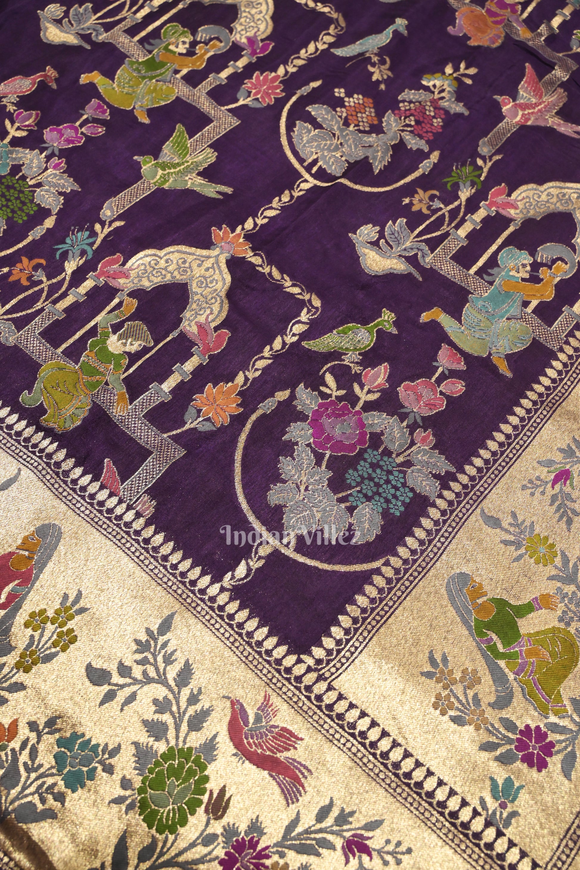 Violet Brocade Tussar Banarasi Handloom Silk Saree