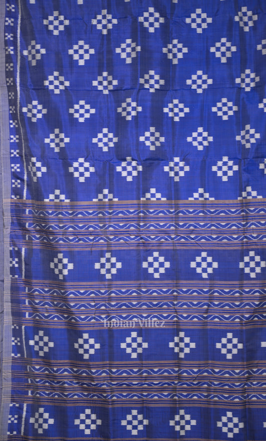Royal Blue White Pasapali Odisha Ikat Contemporary Designer Silk Saree 
