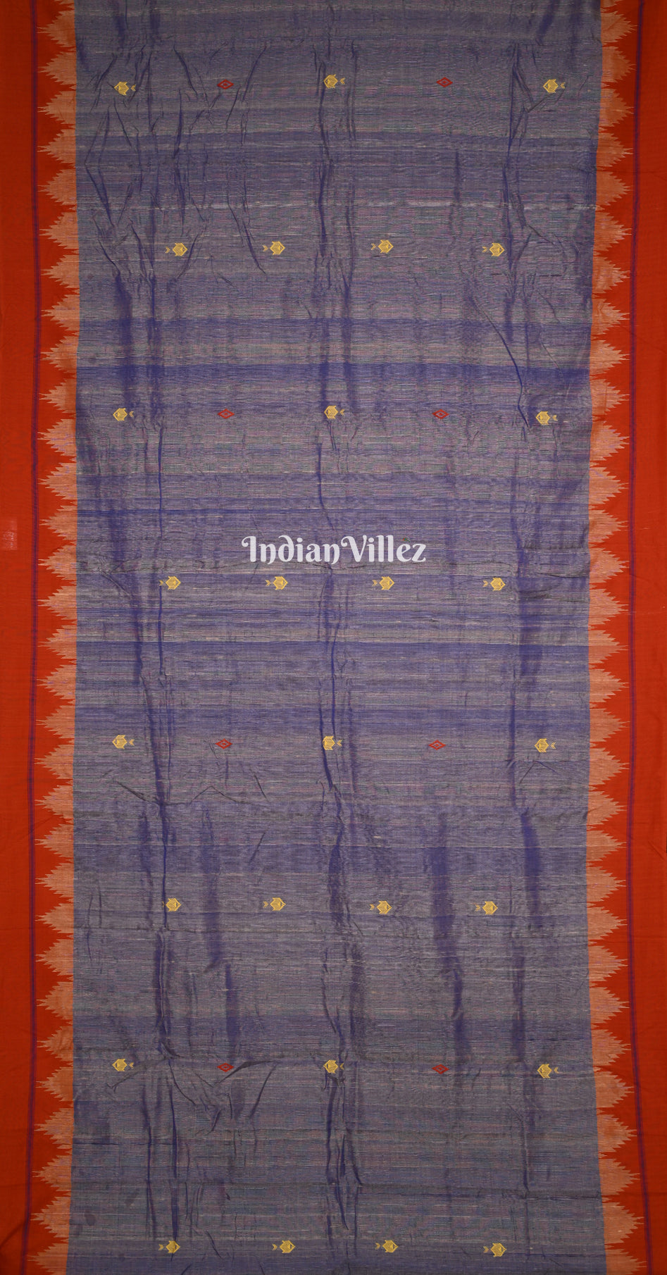 Sea Blue Red Odisha Handloom Natural Dye Kotpad Tussar Saree