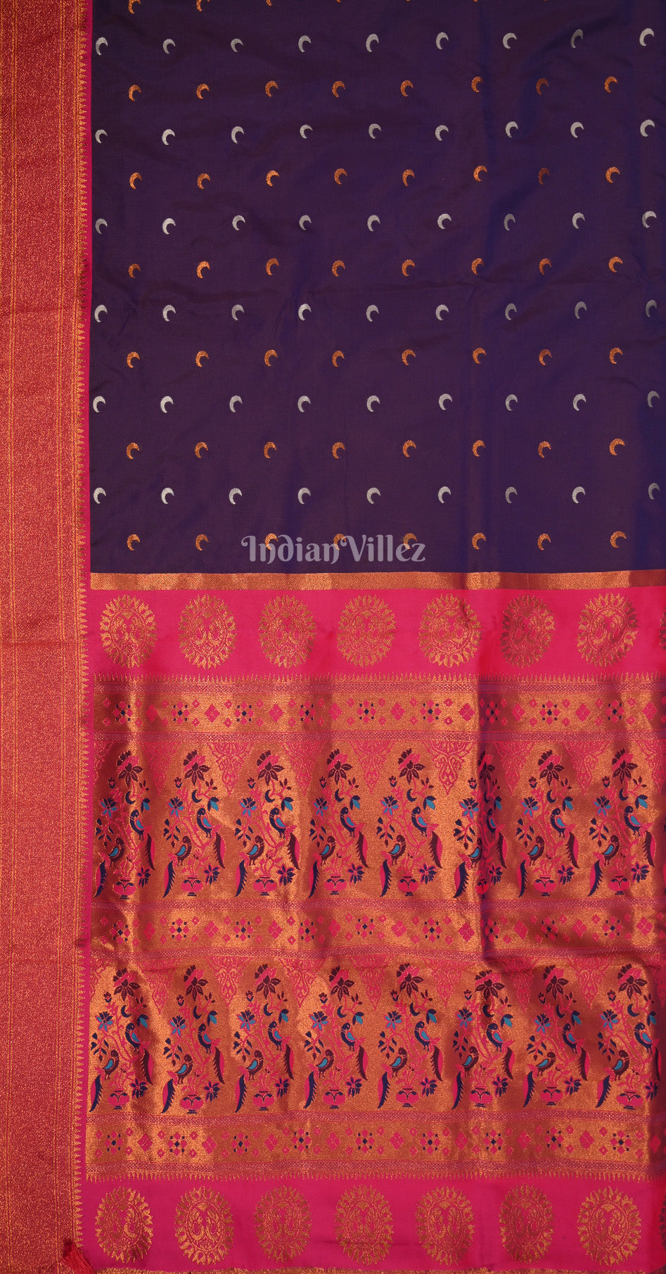 Purple Pink Chandrakor Woven Zari Paithani Silk Saree