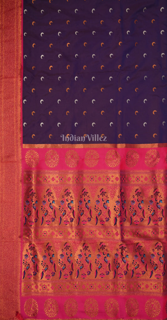 Purple Pink Chandrakor Woven Zari Paithani Silk Saree