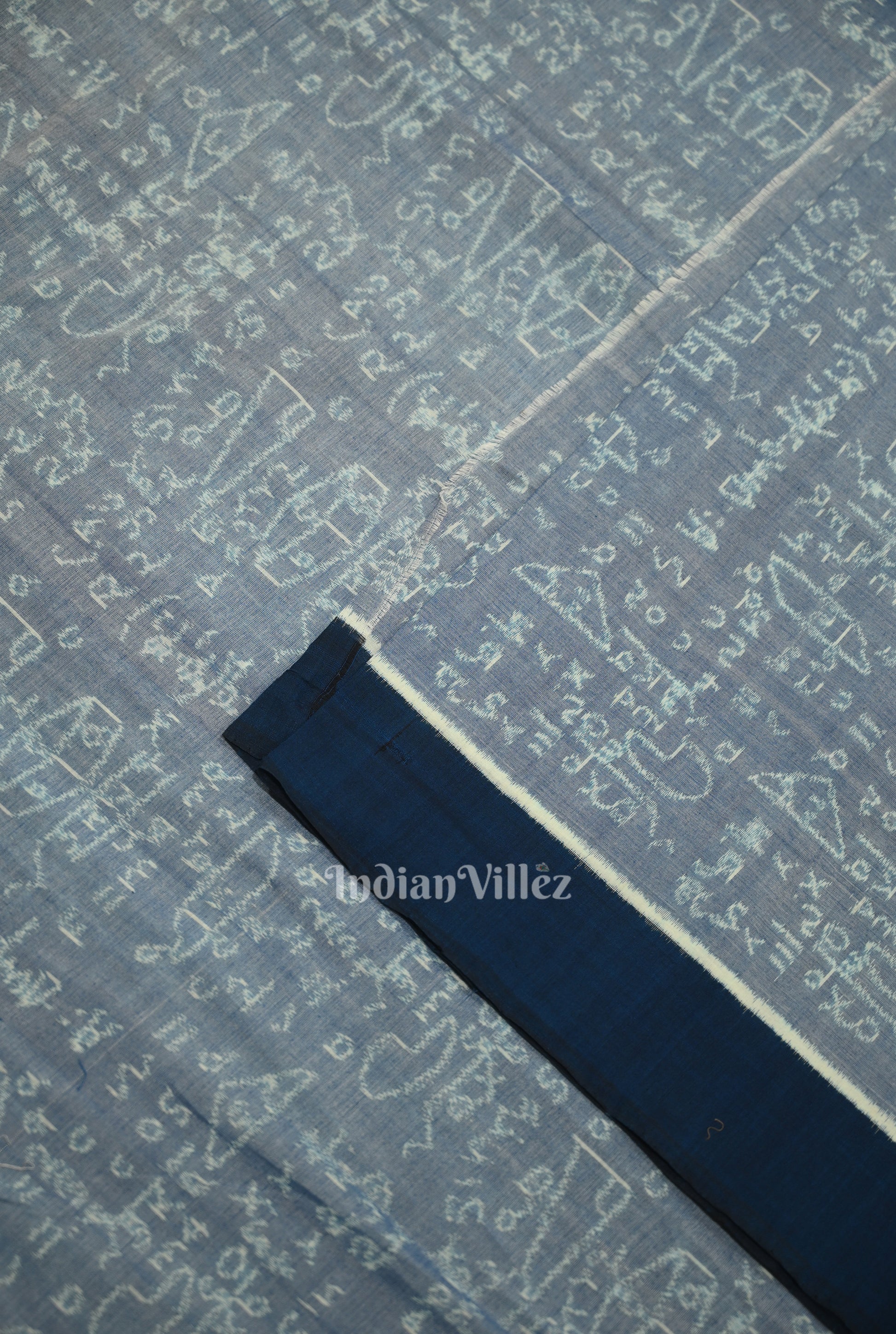 Light Blue Dual Tone  Mathematics Theme Sambalpuri Odisha Ikat Cotton Fabric 
