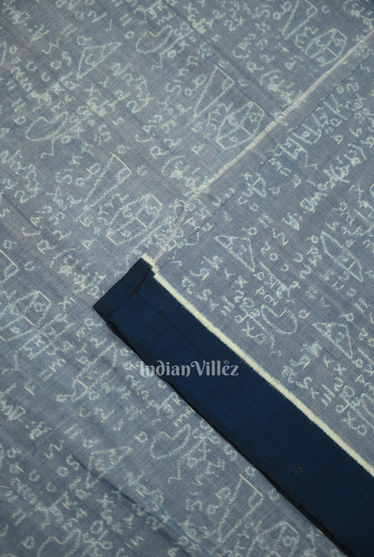 Light Blue Dual Tone  Mathematics Theme Sambalpuri Odisha Ikat Cotton Fabric 