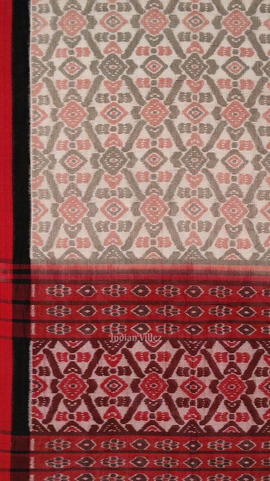 Cream Red Computer Maniabandha Cotton Saree 