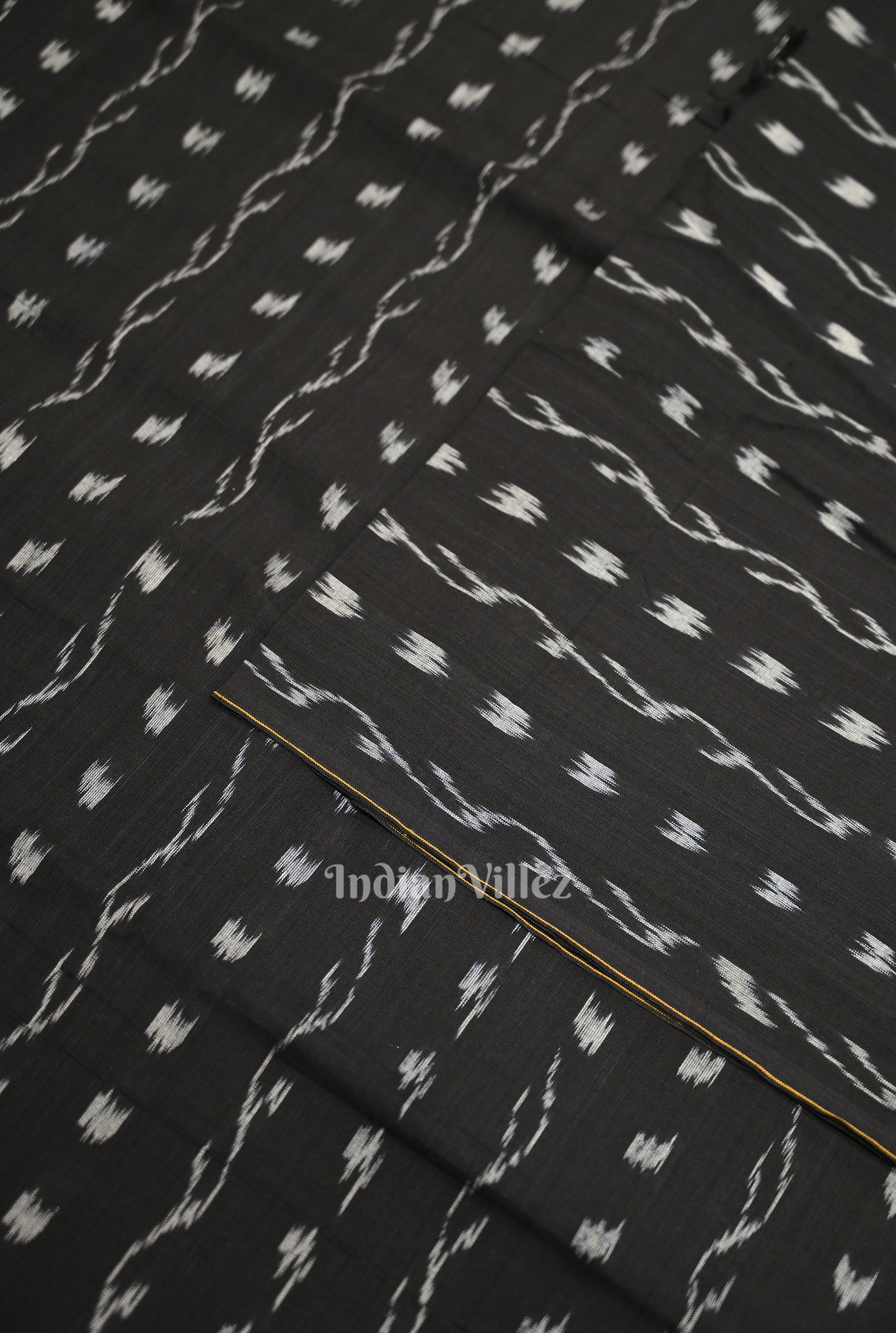 Black Tipa Design Sambalpuri Ikat Cotton Fabric 