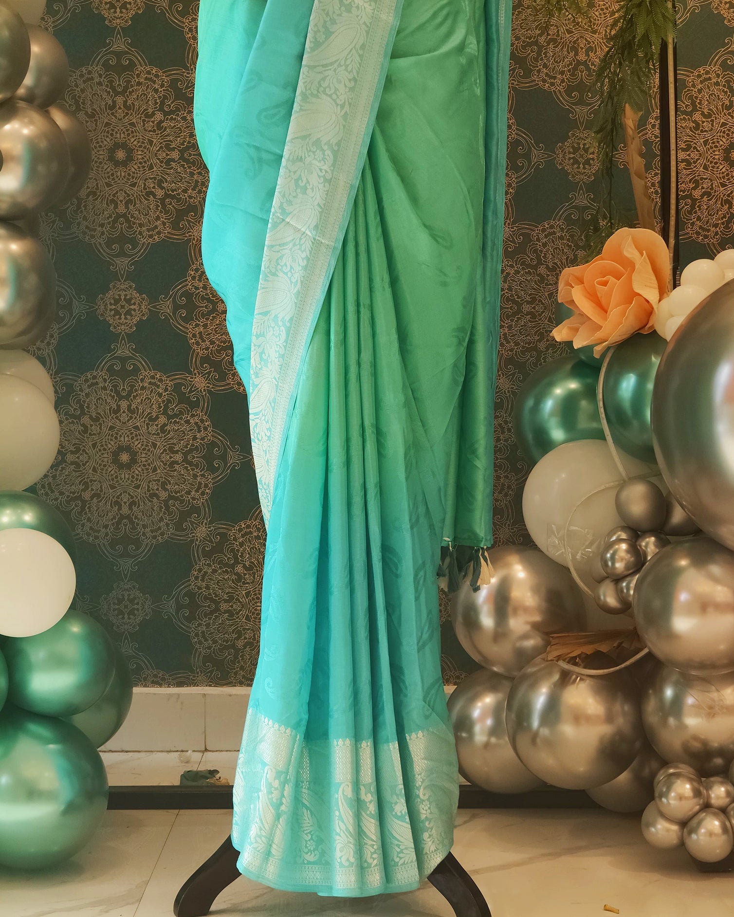 Teal Green Ombre Katan Georgette Banarasi Saree