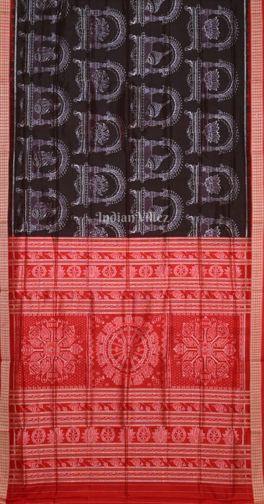 Black Red Sankha Chakra Gada Odisha Ikat Sambalpuri Silk Saree 